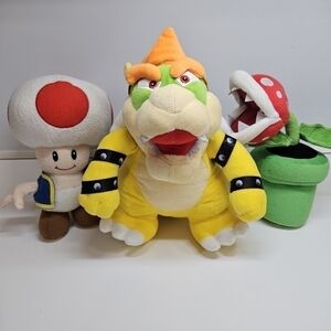 Nintendo Super Mario Brothers Piranha Plant Bowser Red Toad Plush Set SANEI